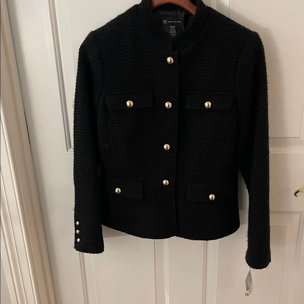 Elegant Black Women's INC Jacket with Gold Accents